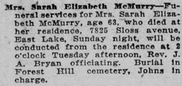 Sarah Elizabeth McMurry obituary